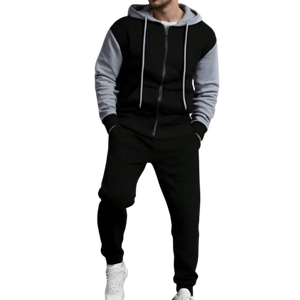<b>Mens</b> <b>Black</b> and Grey Colorblock Zip-Up <b>Hoodie</b> and Joggers Tracksuit OEM ODM Wholesale Apparel - Product Image 1