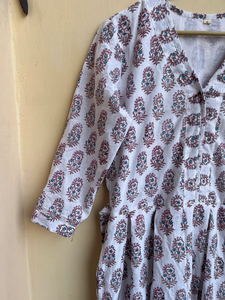 Hand Block Printed Maxi Dress Casual Indian Cotton <b>Tunics</b> with Floral Embroidery Long Gown - Product Image 6