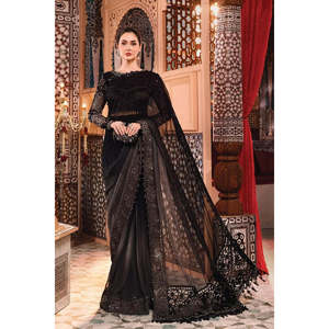 Sari Gris y Negro con Bordado Maria.B Edición Boda (BD-2504) TC-517 para Tu Día Especial - Product Image 1