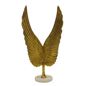 Ailes d'ange dorées, statue décorative d'ailes d'ange sur socle en marbre, décoration d'intérieur, ornement d'accent - Product Image 1