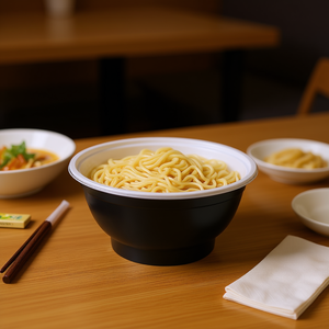 38oz PP Disposable Noodle <b>Bowl</b> in Black and White Durable and Versatile - Product Image 3