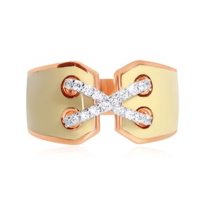 Unique Geometric Fashion <b>Ring</b> <b>Crafted</b> in Rose Gold with Contrasting Beige Enamel and Dazzling Pave Diamond Details - Product Image 3