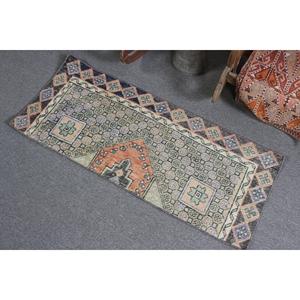 Petit tapis turc vintage 1,6x3,8 pi (49x117 cm), tapis Ikat bleu - Product Image 4