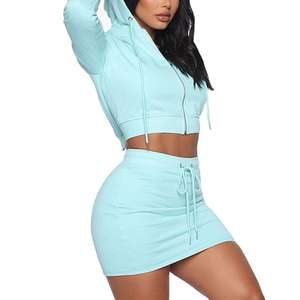 Kivotech, Novedades, Ropa de Verano Personalizada para Mujer, Conjunto de 2 Piezas con Falda Corta y Sudadera Corta con Capucha, Diseño Sólido - Product Image 2