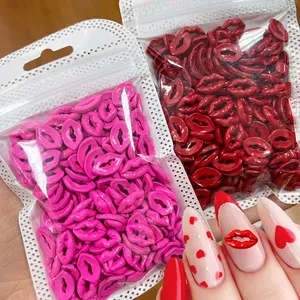 3D oggetti rosa labbra rosse unghie di san valentino Kiss Nails in lega Design gioielli di san valentino Nails decorazione