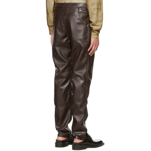 Pantalon long décontracté taille haute pour hommes pantalon droit en cuir marron avec poches sur les hanches tissu en toile tissée vente en gros - Product Image 2