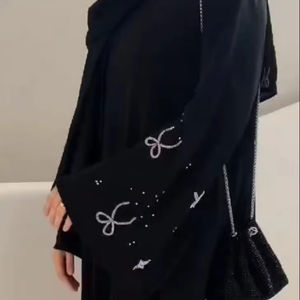 Femmes élégant modeste brodé à la main nœud Abayas formelle Dubai Style robes respirant traditionnel musulman vêtements travail à la main - Product Image 1