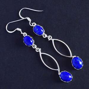 Pendientes colgantes de Plata de Ley 925, lapislázuli, joyería de piedra de nacimiento, regalos de San Valentín, joyería nupcial de aniversario - Product Image 2