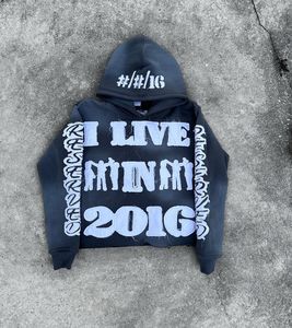 Sweat-shirt oversize streetwear pour fabricants, lavage à l'acide, broderie de strass, patch en coton, col double couche, sweat-shirt personnalisé pour l'hiver - Product Image 6