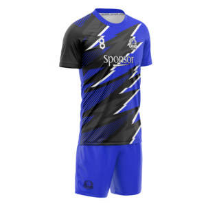 ชุดฟุตบอลแบบสั่งทำขายส่ง ผ้าโพลีเอสเตอร์ 100% ระบายอากาศได้ดี เสื้อแขนสั้นสีพื้น ชุดยูนิฟอร์มฟุตบอลที่ใส่สบาย - Product Image 1