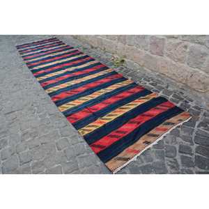 Alfombra turca étnica Vintage roja amarilla 4x15,9 pies área grande 10mm respaldo de látex de lana Rectangular abstracto para alfombra de habitación de pasillo - Product Image 2