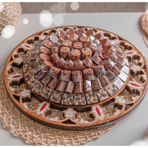 Nuevo diseño de madera y nácar, forma redonda, cuencos hechos a mano y bandeja, cuencos grandes de forma redonda al precio más bajo de la India - Product Image 1