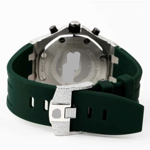 Reloj de Pulsera Cronógrafo Unisex de Lujo, Acero Inoxidable, Movimiento Automático Japonés, con Incrustaciones de Diamantes Moissanite VVS, Correa de Goma Verde - Product Image 5