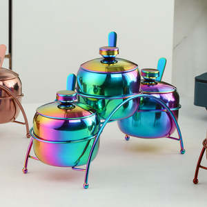 Rainbow Stainless Steel <b>Condiment</b> Jar Set With Stand <b>Seasoning</b> Spice Container With Lid Spoon Kitchen Tableware Holder Sets Home - Product Image 2