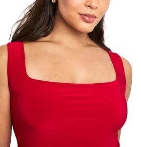 Haute qualité personnalisé vêtements d'été haut court débardeur pour femmes nouveau à la mode col carré couleur rouge sans manches séchage rapide - Product Image 4