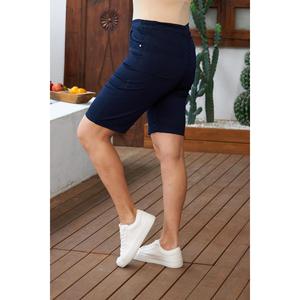 Shorts en coton bleu marine grande taille avec ceinture élastique - Product Image 3