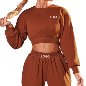 Combinaison de sport 2 pièces pour femmes, entraînement de fitness actif, ensembles de gym à manches longues avec logo avant, motif solide, vêtements de mode grande taille - Product Image 2
