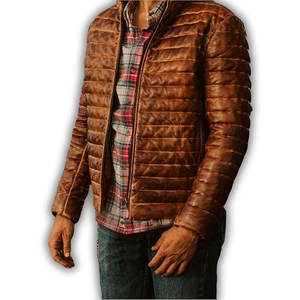 Mens Lambskin Leather Puffer Jacket <b>Lightweight</b> Quilted Winter <b>Coat</b> Zip-Up Insulated Warm Outerwear <b>for</b> Casual & Outdoor Wear - Product Image 3