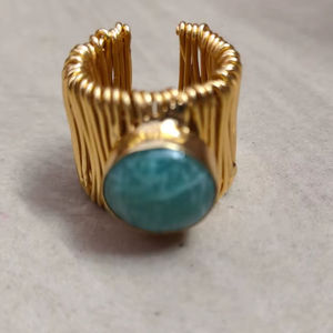 Bague en laiton de pierre naturelle bleu ciel réglable à la main pour produit en vrac pour hommes et femmes - Product Image 2