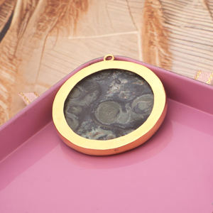 Conector de piedras preciosas de forma redonda grande de jaspe kambaba natural, suministro de Latón chapado en oro de 18K, conector para hacer collares de fianza única DIY - Product Image 5