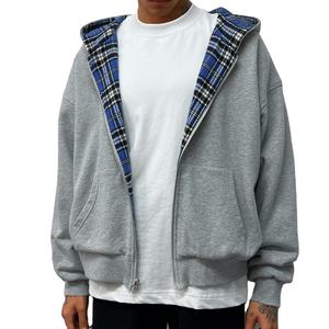 Men's Oversized 100% Polyester Fleece Zip-Up Reversible Patchwork Hoodie Long Sleeves Enzyme Washed Winter Waterproof High - Product Image 2