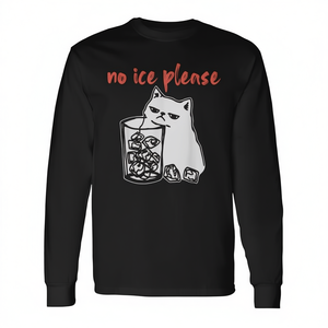 T-shirt promozionale a maniche lunghe con meme gatto 'No Ice Please' - Product Image 2