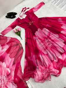 ชุดกาวน์สำหรับใส่ไปงานปาร์ตี้ดีไซน์ใหม่,ชุดเดรสฟังก์ชันชุดแต่งงานพิมพ์ลายดอกไม้เก๋ๆเต็มตัว - Product Image 5