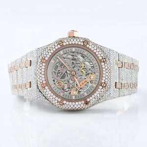 Montre Hip Hop de luxe en moissanite à succès pour hommes, bracelet en cuir en acier inoxydable, mouvement mécanique en verre, 42 mm, prix d'usine - Product Image 2