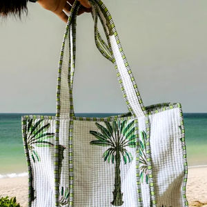 กระเป๋าโท้ทของผู้หญิงผ้าคอตตอนบุผ้าซับในพิมพ์ลายบล็อกตัวเลือกขายส่งสำหรับจัดระเบียบซักได้ - Product Image 2