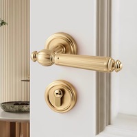 Serrure de porte de chambre dorée style rétro français, poignée magnétique silencieuse pour porte en bois, poignée de porte intérieure divisée pour usage domestique