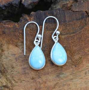 Pendientes de gancho de plata de ley 925 con piedras preciosas de Larimar azul, 1 par, joyería hecha a mano, regalo para mujer - Product Image 3