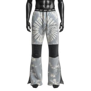 Premium Cotton <b>Polyester</b> Fleece Flare Pant <b>Tie</b> Dye Grey Black Panelled Custom Screen Print Logo Flare Men's Pants - Product Image 1