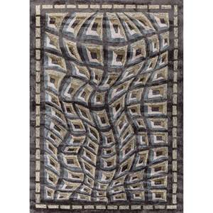 Acar Classic Geometric Hand Tufted <b>Wool</b> & Viscose Rug Grey & Black Tra-14699 for Home Living Room or Hallway 10mm Rectangle - Product Image 1