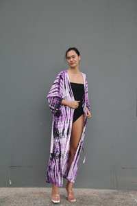 Vente chaude Style Décontracté Kimono Robe Imprimé Floral Tie Dye Motif Maxi Longueur Robe De Nuit Simple Belle Plage Bas Prix - Product Image 2