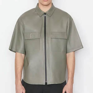 Premium Quality Custom Logo & Design Genuine Leather Men's Casual Shirts with <b>Covered</b> <b>Button</b> Closure Customized Color & Size - Product Image 3