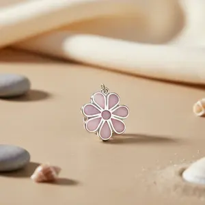 Pendentif fleur rose en argent 925 plaqué rhodium avec perle d'eau douce et zircon - Product Image 3