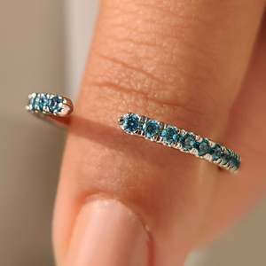 Blue Lab Grown VS Clarity Round Brilliant Cut Wedding Band with Open <b>Gap</b> Elegant Diamond Rings Collection for Women - Product Image 1