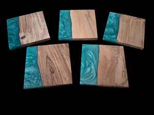 Juego de posavasos de resina y madera de lujo, hermoso diseño de fusión artística, posavasos redondos para tazas de té posavasos de piedra - Product Image 2