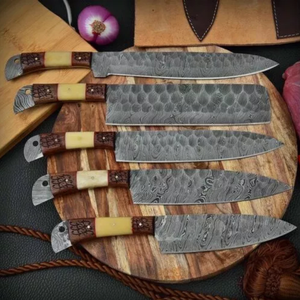 SCL - Juego de cuchillos de chef con hoja forjada a mano en acero de Damasco y mango de madera. Cuchillo de chef con hoja afilada para uso diario en la cocina - Product Image 3