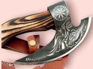 2025 Offre Spéciale Lame en acier au carbone personnalisable Hache à pizza avec manche en bois de rose Hache à pizza et gaine de transport en cuir - Product Image 5