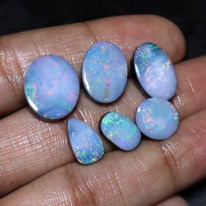 Australian Opal Doublet Cabochon 6-Piece Multi <b>Fire</b> Opal Smooth Cut Natural Silver Loose Gemstones Handmade High Quality - Product Image 4