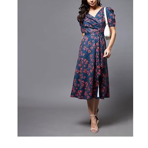 Vestido Midi de estilo dulce para mujer, informal, con cuello en V, 100% de poliéster, manga corta, cinturón, sólido, diario, Otoño, transpirable, lavable - Product Image 3