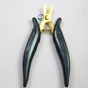 Pince à poser les extensions de cheveux en acier inoxydable de qualité salon, finition dorée, poignée rose, outil pour micro-anneaux et nano-perles, pour techniciens capillaires - Product Image 2