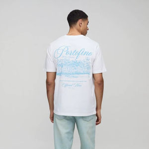 <b>Men's</b> Premium Quality 100% Cotton T-<b>shirt</b> Customized <b>White</b> Portofino Landscape Print Oversized Streetwear Yarn Dyed <b>Long</b> - Product Image 1