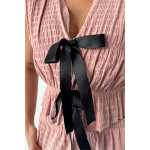 Conjunto de Mono y Blusa para Mujer GOFRE, Color Salmón, con Detalle de Lazo - Product Image 6