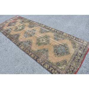 Alfombra turca vintage clásica Beige rojo 3,9x11,2 pies área grande Patchwork lana con respaldo de látex para pasillo o dormitorio - Product Image 4