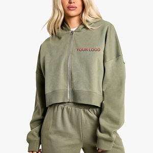 เสื้อฮู้ดของผู้หญิงผ้านิ่มสุดๆเสื้อครอปสตรีทรูดซิปพิมพ์โลโก้ได้ตามต้องการ - Product Image 4