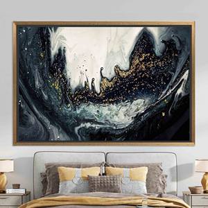 Elegant <b>Black</b> & Gold Marble Print Canvas: Luxury Wall Art,GOLD <b>FRAMED</b> CANVAS - Product Image 1