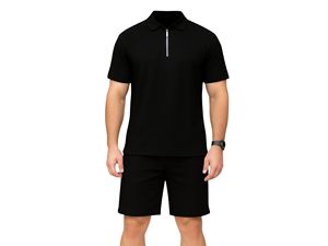 Polo zippé pour homme avec short, tenue d'été décontractée, confortable et élégante pour homme - Product Image 5