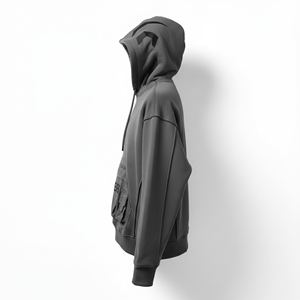 เสื้อฮู้ดดี้ผู้ชาย ผ้าหนา 500 กรัม ผ้าฝ้ายเฟรนช์เทอร์รี่ ผสมไนลอน มีกระเป๋าแบบคาร์โก้ สำหรับงานปัก ปักลาย ทรงบ็อกซี่ ใส่สบายในฤดูหนาว รับผลิตแบบ OEM - Product Image 3